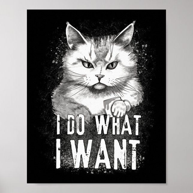 Poster Eu Faço O Que Eu Quero Gato De Halloween Engraçado (Frente)