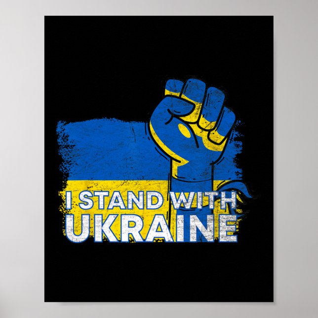 Poster Eu Fico Com a Bandeira da Ucrânia - Bandeira Ucran (Frente)