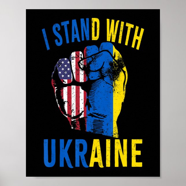 Poster Eu Fico Com A Ucrânia Bandeira Americana Apoiando  (Frente)