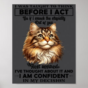 Poster Eu fui ensinado a pensar antes de agir, gato engra