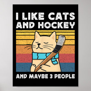 Poster Eu Gosto de Gatos e Hóquei e Talvez 3 Pessoas Retr