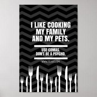 Póster Eu gosto do Cozinhar Minha Família e Pets (Piada d