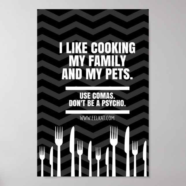 Póster Eu gosto do Cozinhar Minha Família e Pets (Piada d (Frente)