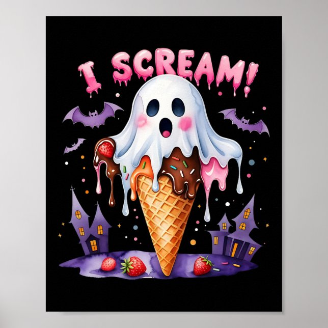 Poster Eu Gritar Sorvete Fantasma Halloween Bela Arte Eng (Frente)