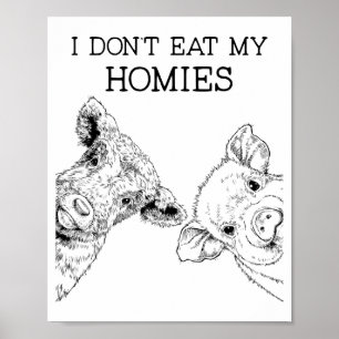 Poster Eu Não Como Meus Amigos Engraçado Vegetariano Vega