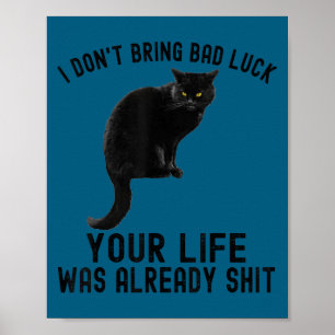 Poster Eu não trago azar ditado engraçado gato preto kitt