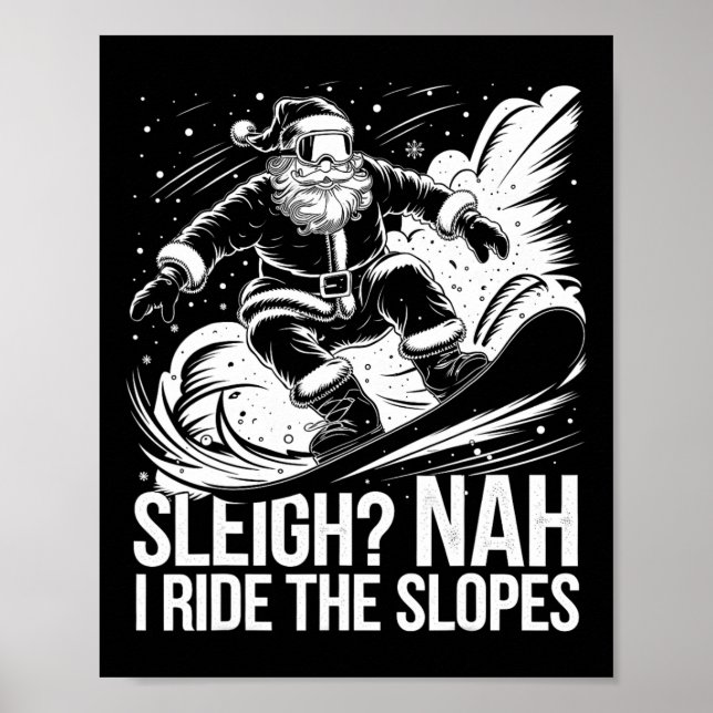 Poster Eu Passo Papais noeis De Snowboarder Neve De Natal (Frente)