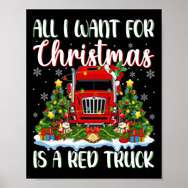 Poster Eu Quero O Natal É Um Caminhão Vermelho Árvore Xma (Frente)