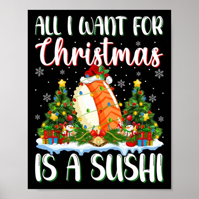 Poster Eu Quero O Natal É Uma Luz De Árvore Sushi Xmas (Frente)