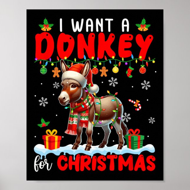 Poster Eu Quero Um Donkey Para Papais noeis De Natal Donk (Frente)