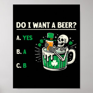 Poster Eu Quero Uma Cerveja Engraçado Dia de São Patrício