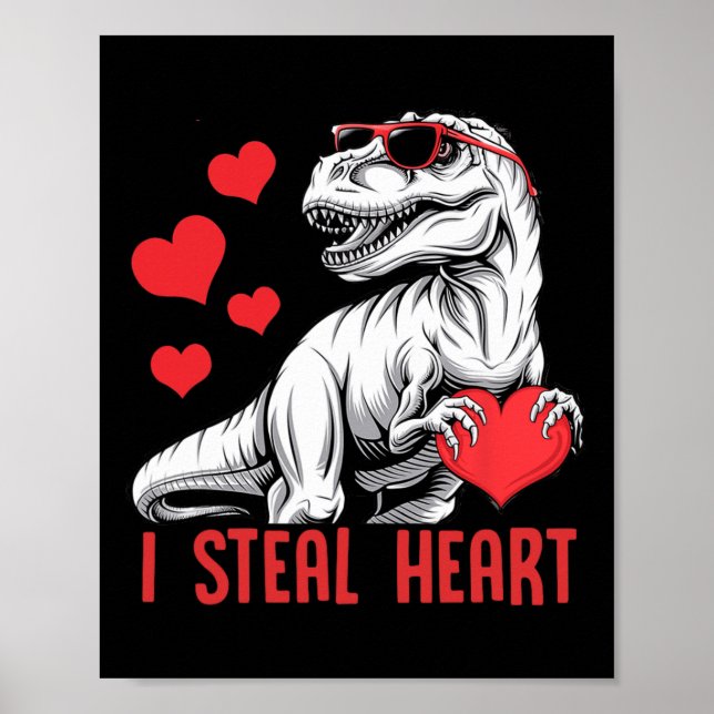 Poster Eu Roubo Coração T-rex Dinossauro Dia dos Namorado (Frente)