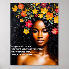 Poster Eu sou a Tempestade Floral Watercolor Black Woman 
