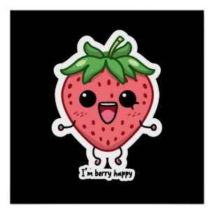 Póster Eu sou Berry Happy, fofinha, saltando morango kawa
