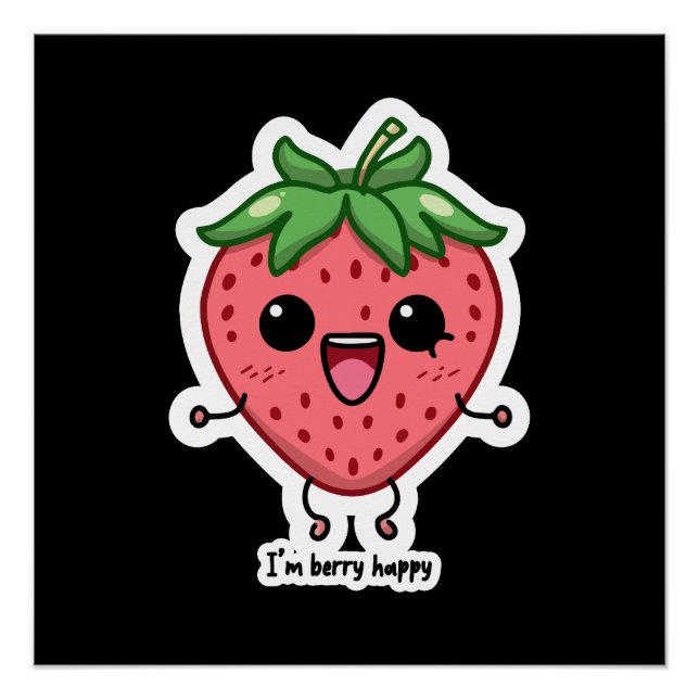 Póster Eu sou Berry Happy, fofinha, saltando morango kawa (Frente)