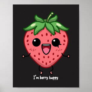 Poster Eu sou Berry Happy, fofinha, saltando morango kawa