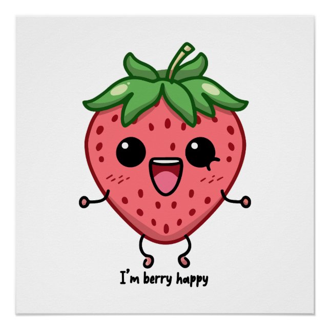 Póster Eu sou Berry Happy, fofinha, saltando morango kawa (Frente)