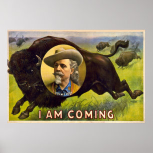 Póster Eu sou - Buffalo Bill Cody - anúncio de vinda do