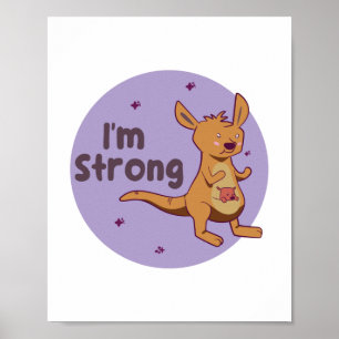 Poster Eu sou forte bebê Kawaii fofo Kangaroo castanho &r