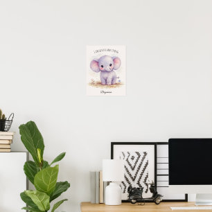 Poster “Eu Sou Gentil e Forte” Menina Elefante Roxo Fofo