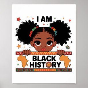 Poster Eu Sou História Negra Afro Menina Pequena American