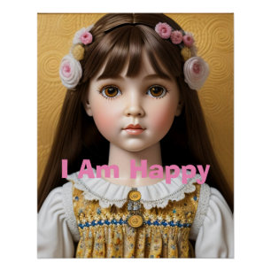Póster Eu sou Poster de Afirmação de Boneca Feliz
