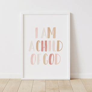 Poster Eu sou uma Criança de Deus, cor-de-rosa, sala de m