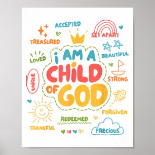 Poster Eu sou uma Criança de Deus Fé Cristã Retro Jesus D