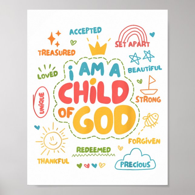Poster Eu sou uma Criança de Deus Fé Cristã Retro Jesus D (Frente)