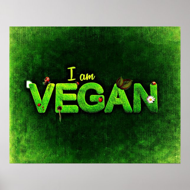 Póster Eu Sou Vegan Escrito Com Uma Textura De Natureza G (Frente)