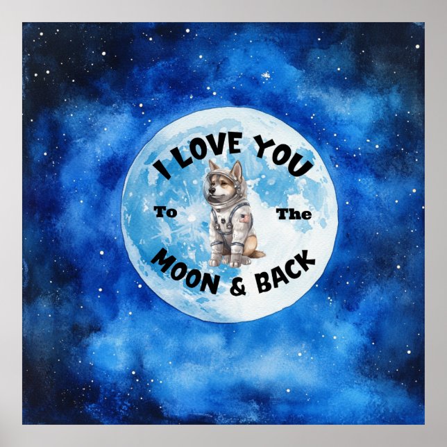 Poster Eu Te Amo Ao German shepherd Da Lua E Trás (Frente)