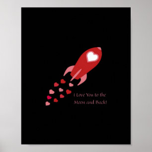 Poster Eu Te Amo Até a Lua e de Volta ao Foguete Espacial