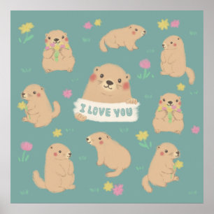 Poster Eu Te Amo, Ilustração Marmots
