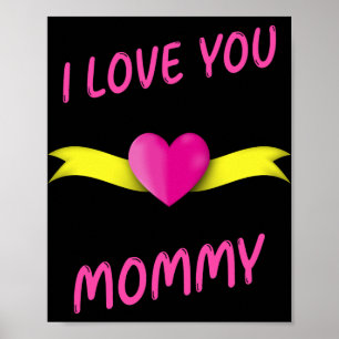 Poster Eu te amo Mamães com Clipart de Coração Rosa e Yel