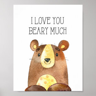 Póster Eu Te Amo Muito, Arte de Berçário de Urso da Flore