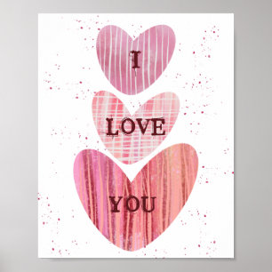 Poster Eu Te Amo Namorados Corações De Aquarela Rosa