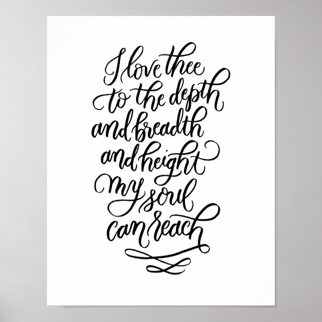 Póster Eu Te Amo Poema com Letra à Mão em Preto (Frente)