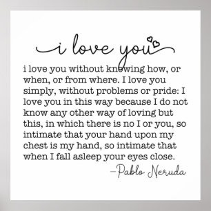 Poster Eu te amo sem saber como ou quando pablo cita