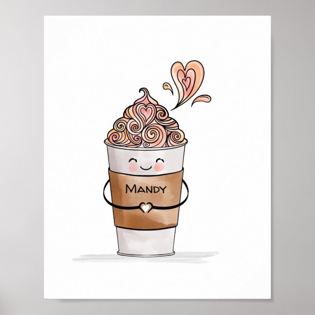 Poster Eu Te Amo Uma Taça De Café Kawaii Cuta Latinha (Frente)
