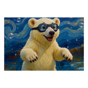Póster Eu Tenho Bolhas - Filhote de Urso Polar na Água