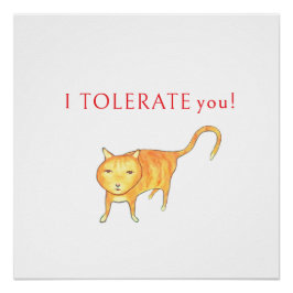 Póster Eu Tolero Você Gato Laranja Temperamental Humor