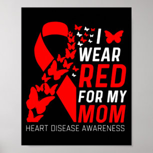 Poster Eu Uso Vermelho Para a Doença Cardíaca Borboletas