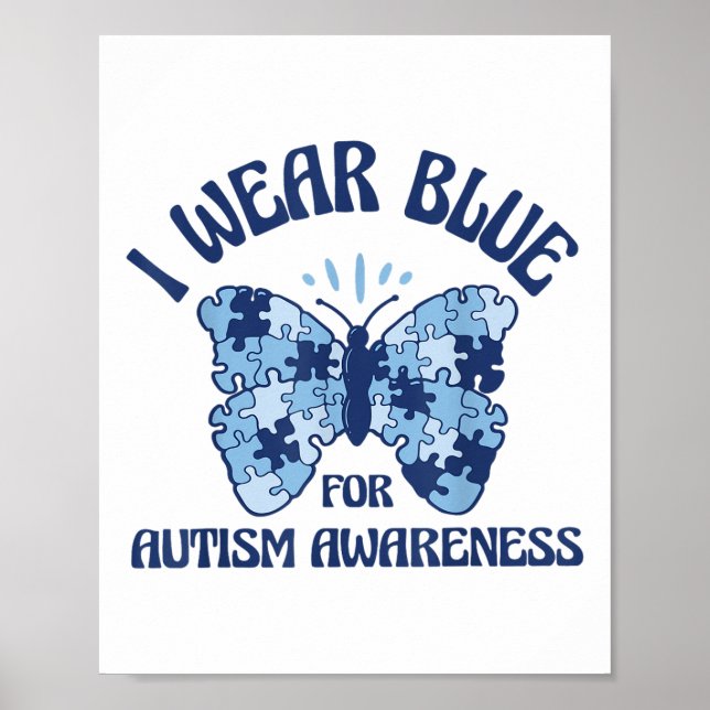 Poster Eu Visto Azul Para Consciência Autismo Mês Borbole (Frente)