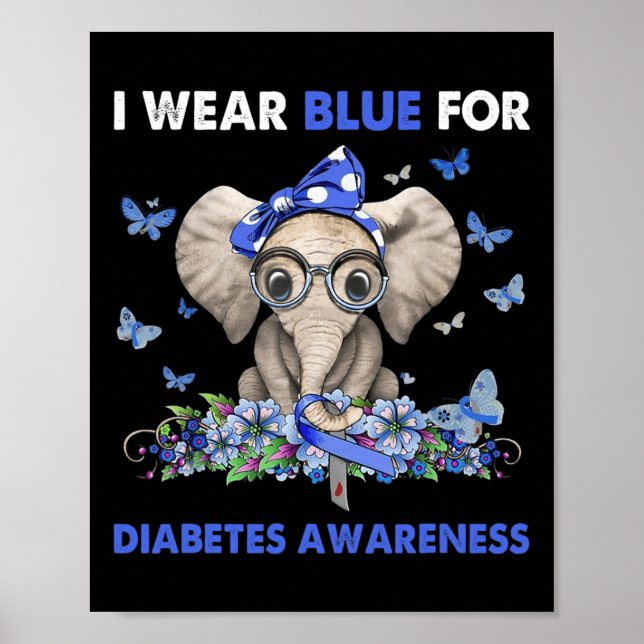 Poster Eu visto azul para elefantes conscientes da diabet (Frente)
