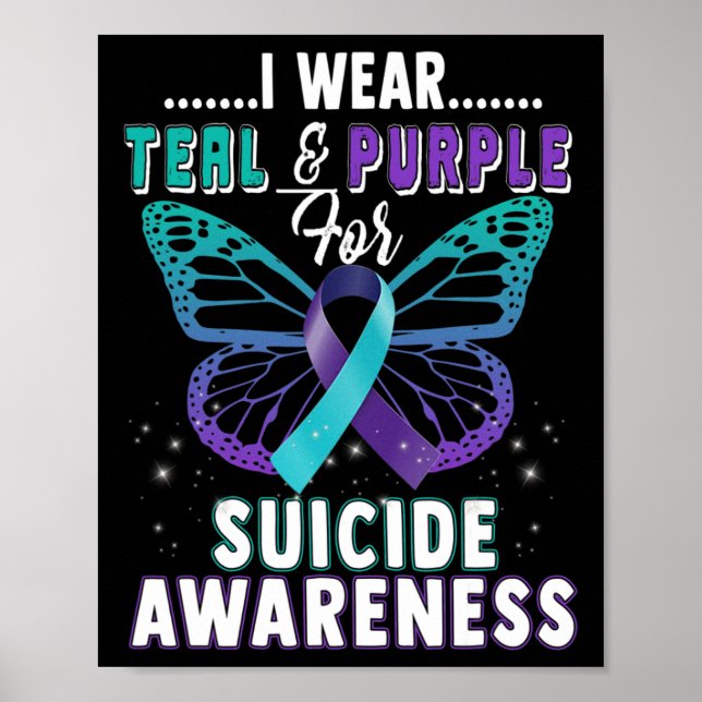 Poster Eu Visto Teal E Roxo Apoio À Consciência Do Suicíd (Frente)