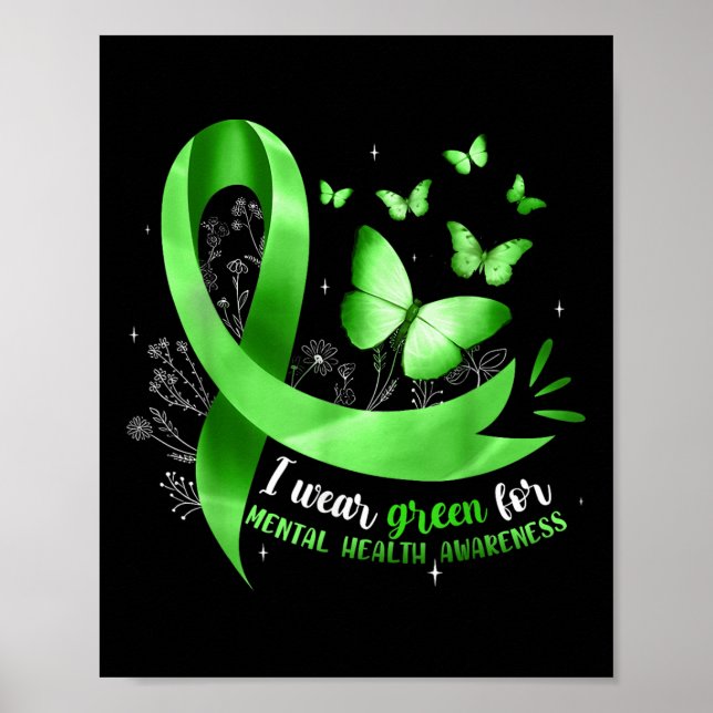 Poster Eu Visto Verde Para A Consciência Mental Da Saúde  (Frente)