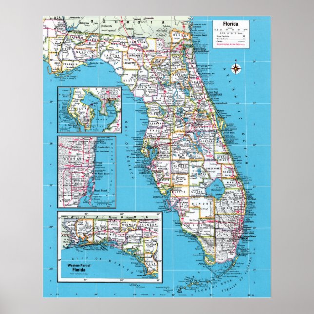 Poster "EUA: 2015/heute Florida - Detaillierte Landkarte (Frente)