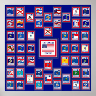 POSTER EUA 50 STATE FLAGS BLUE/555