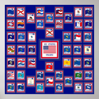 POSTER EUA 50 STATE FLAGS BLUE/555