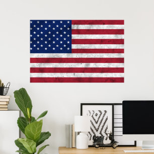 Poster EUA bandeira vintage vermelho branco azul América 